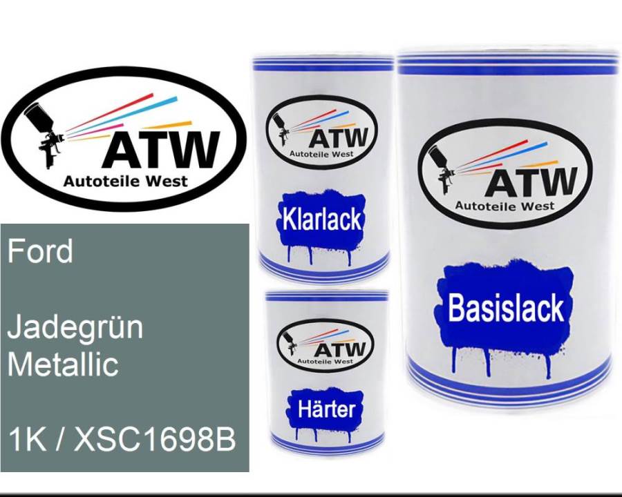 Ford, Jadegrün Metallic, 1K / XSC1698B: 500ml Lackdose + 500ml Klarlack + 250ml Härter - Set, von ATW Autoteile West.